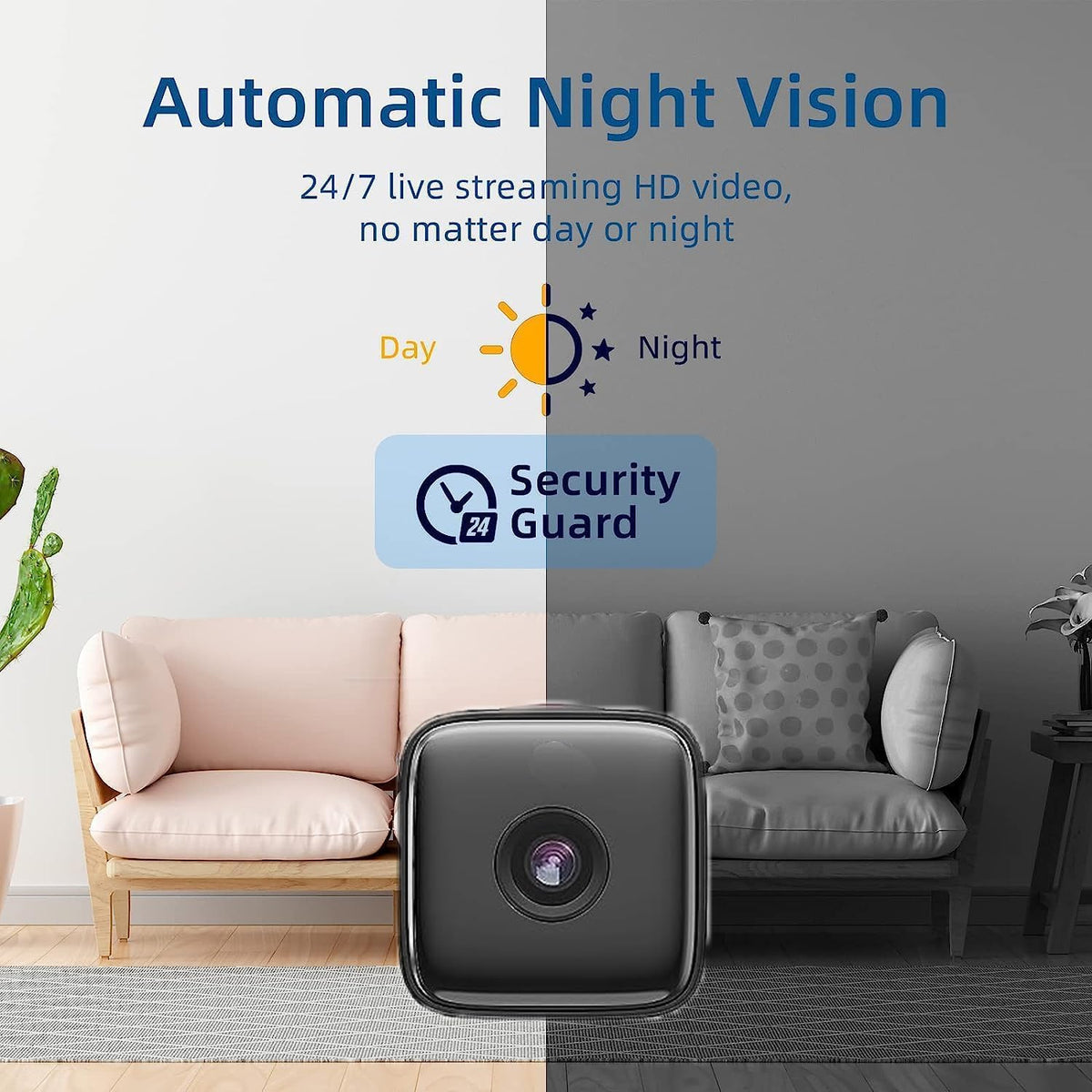 Cameră de securitate Wi-Fi de interior HD 1080P — detectarea mișcării, vedere nocturnă