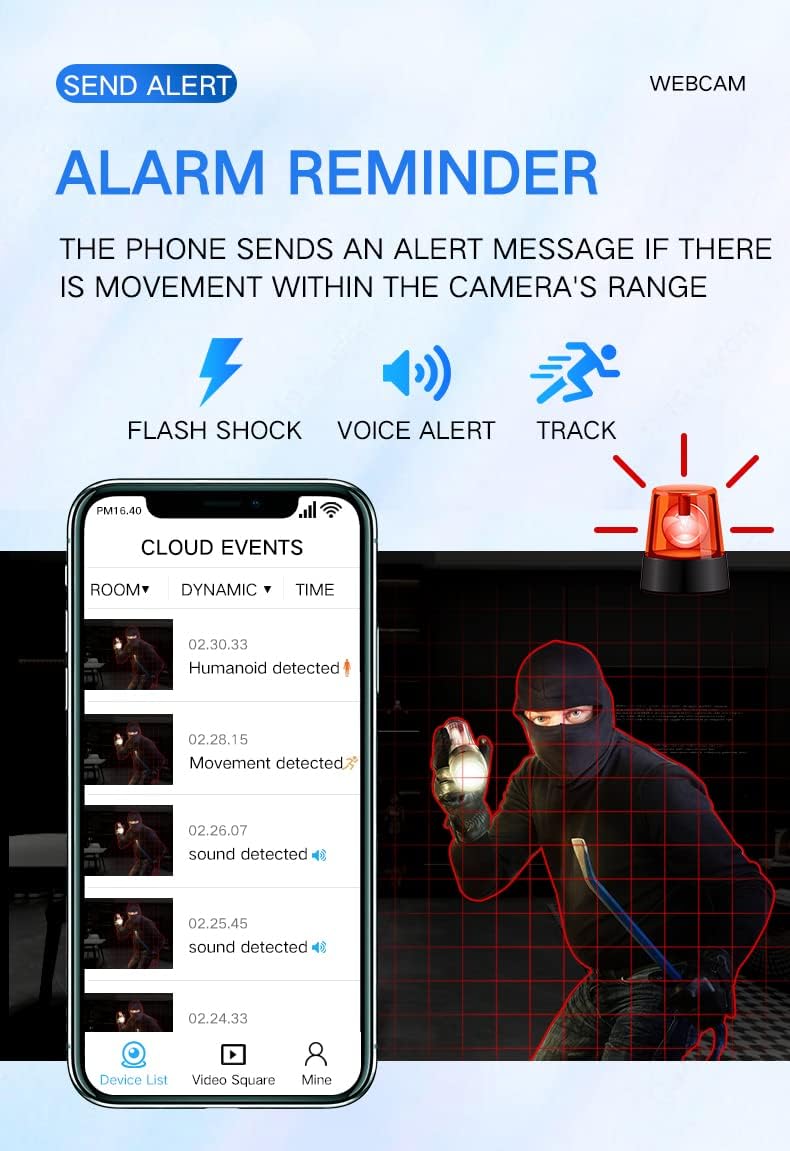 Cameră de securitate Wi-Fi de interior HD 1080P — detectarea mișcării, vedere nocturnă
