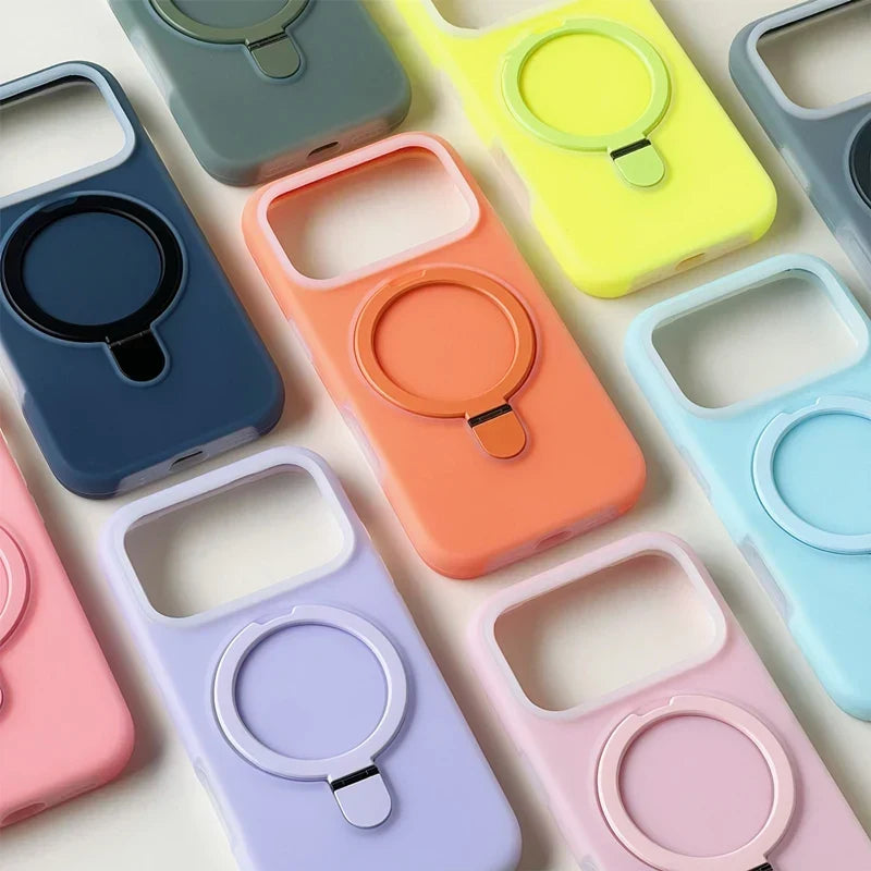 Silikonové pouzdro pro iPhone 15/16/17 Pro Max — stojánek s magnetickým kroužkem