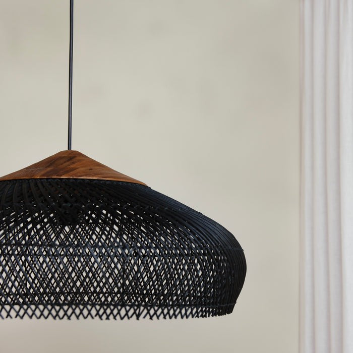 Gewebte Bambus-Hängelampe, 24 Inch, natürlicher Schirm, verstellbares Kabel, E26-Fassung, Boho-Deckenleuchte im Landhausstil für Esszimmer, Kücheninsel Li