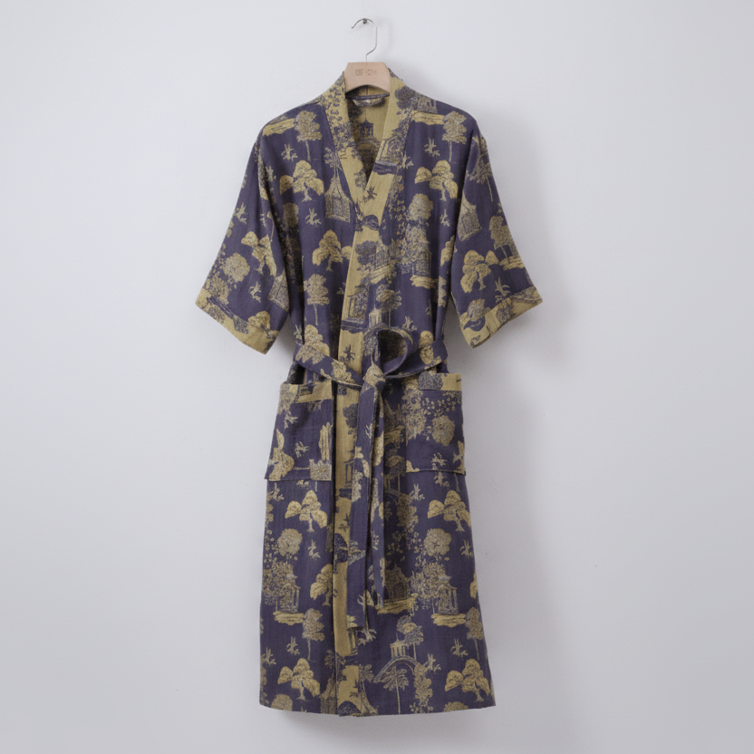 Organic cotton kimono bathrobe with breathable double gauze fabric and relaxed fit for everyday comfort and modern minimal elegance - Euroselle