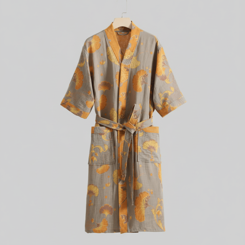 Organic cotton kimono bathrobe with breathable double gauze fabric and relaxed fit for everyday comfort and modern minimal elegance - Euroselle
