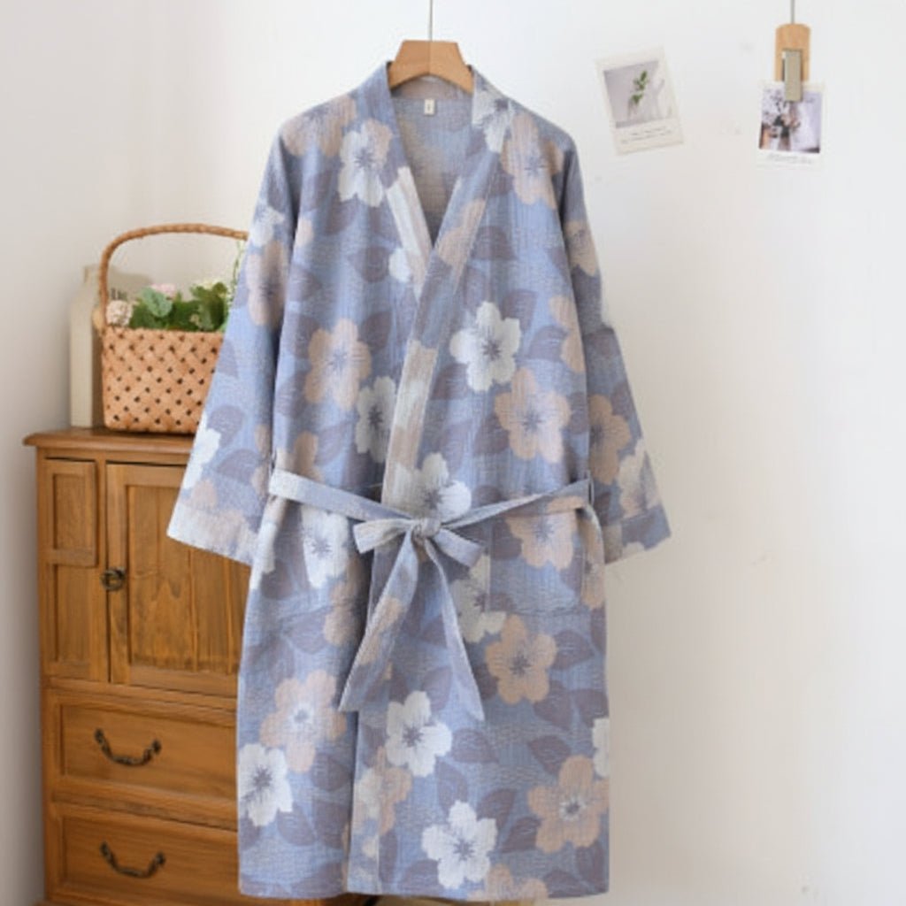 Økologisk bomulds kimono badekåbe med åndbart gaze-stof og vendbart design for afslappet, daglig komfort og naturlig elegance - Euroselle