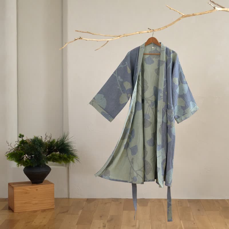 Økologisk bomulds kimono badekåbe med åndbart gaze-stof og vendbart design for afslappet, daglig komfort og naturlig elegance - Euroselle
