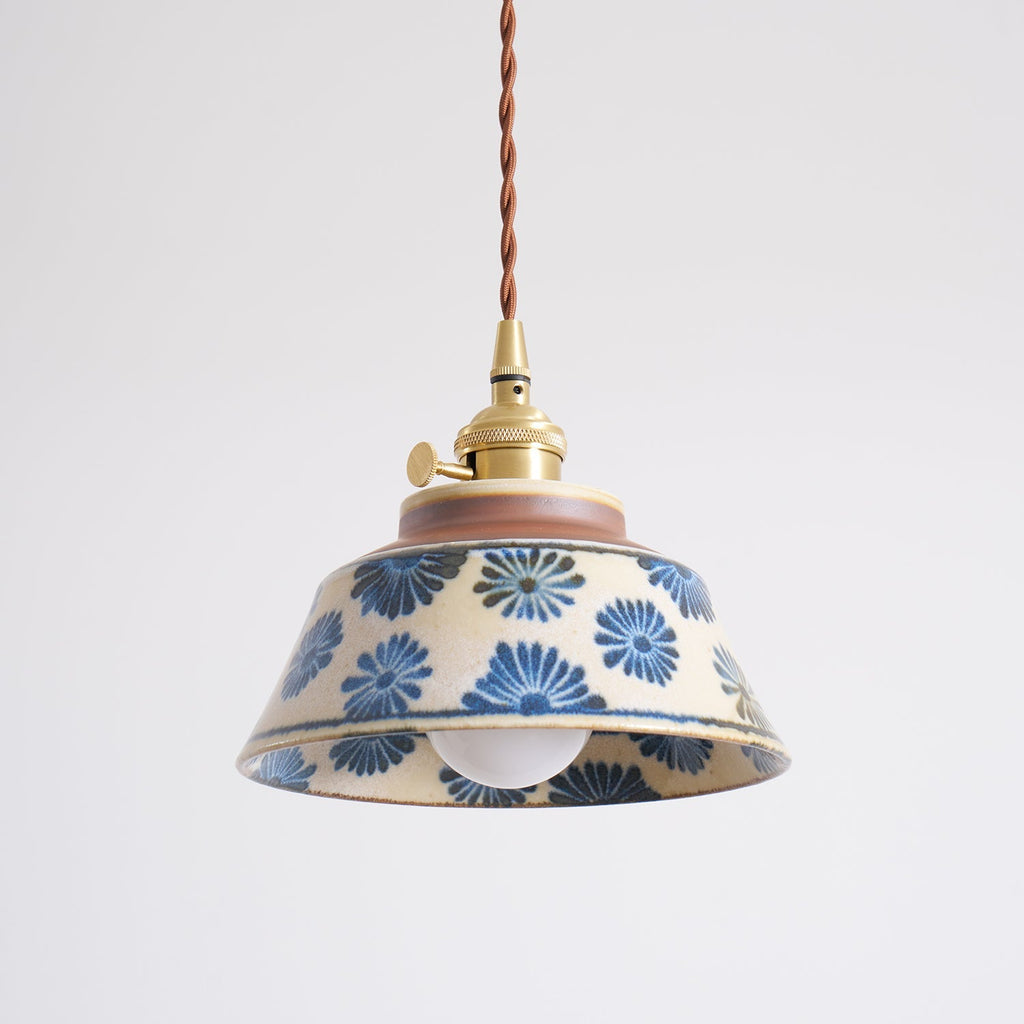 Ręcznie wykonana ceramiczna lampa wisząca — regulowany kwiatowy klosz o szerokości 7 cali