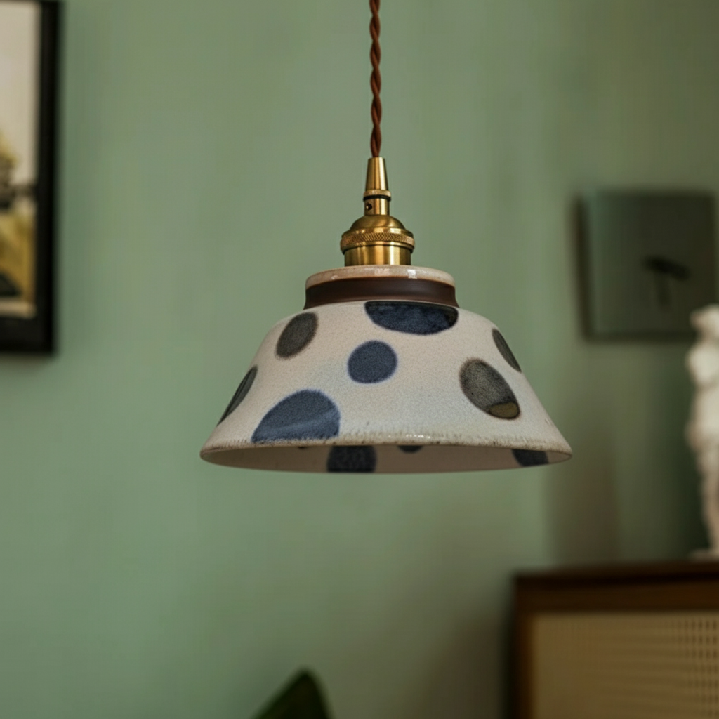 Ręcznie wykonana ceramiczna lampa wisząca — regulowany kwiatowy klosz o szerokości 7 cali