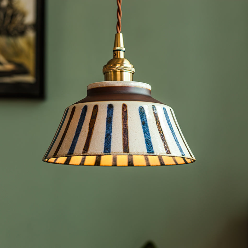 Ręcznie wykonana ceramiczna lampa wisząca — regulowany kwiatowy klosz o szerokości 7 cali