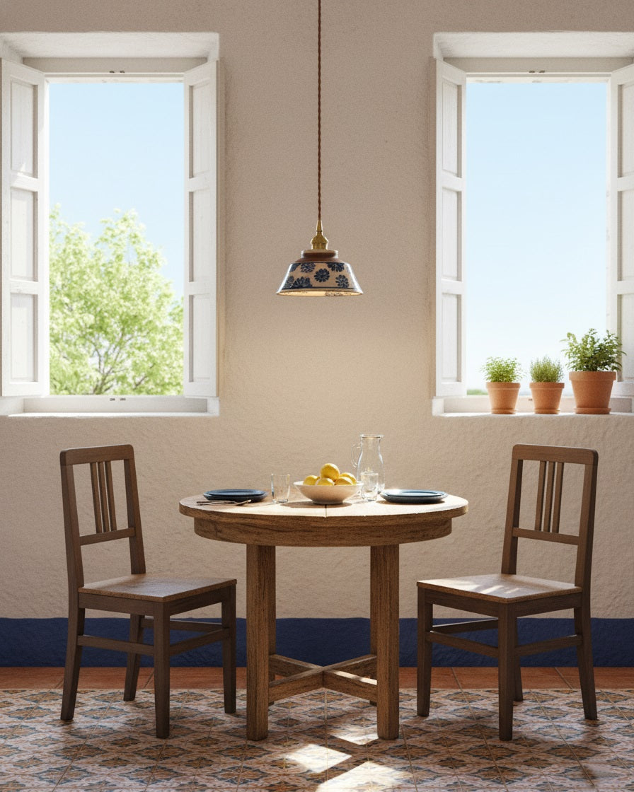 Ręcznie wykonana ceramiczna lampa wisząca — regulowany kwiatowy klosz o szerokości 7 cali
