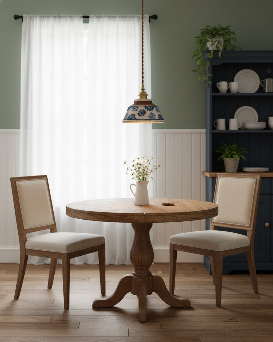 Ręcznie wykonana ceramiczna lampa wisząca — regulowany kwiatowy klosz o szerokości 7 cali