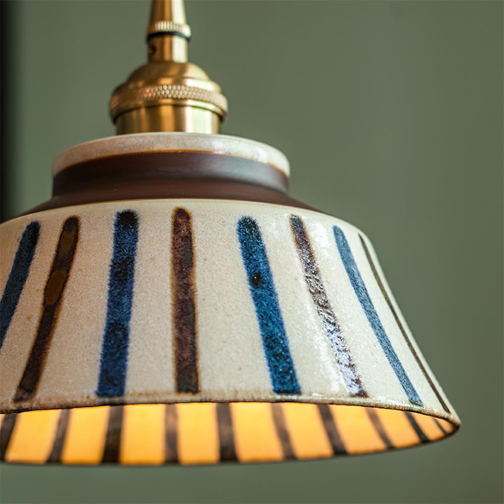 Ręcznie wykonana ceramiczna lampa wisząca — regulowany kwiatowy klosz o szerokości 7 cali