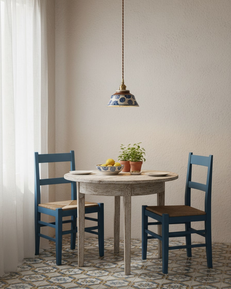 Ręcznie wykonana ceramiczna lampa wisząca — regulowany kwiatowy klosz o szerokości 7 cali