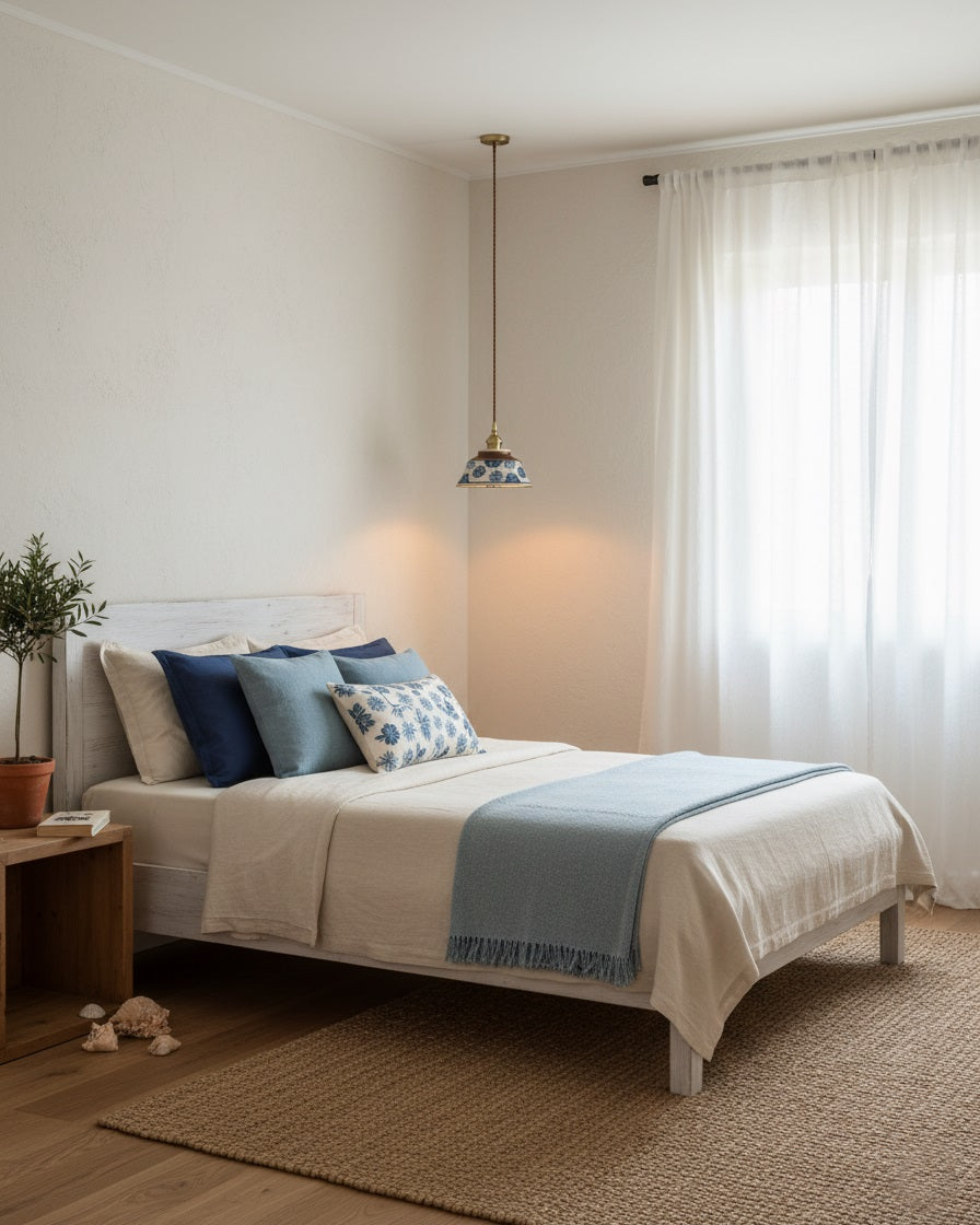 Ręcznie wykonana ceramiczna lampa wisząca — regulowany kwiatowy klosz o szerokości 7 cali