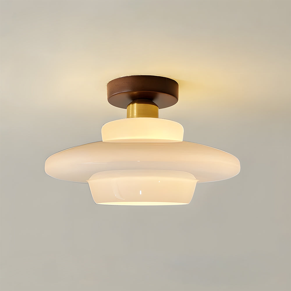 Candeeiro de teto de madeira e vidro, 13 in, com detalhe em cobre
