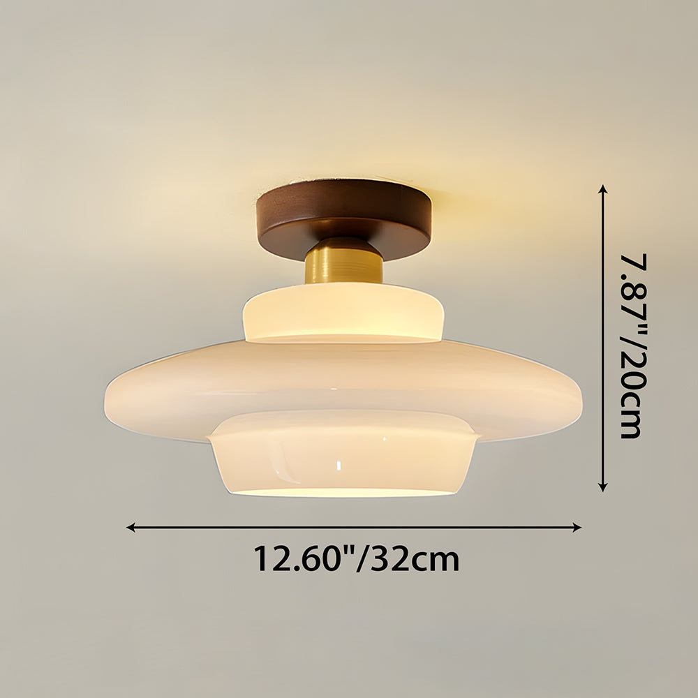 12-Inch-Deckenleuchte aus Glas mit warmem Licht und echtem Holzrand
