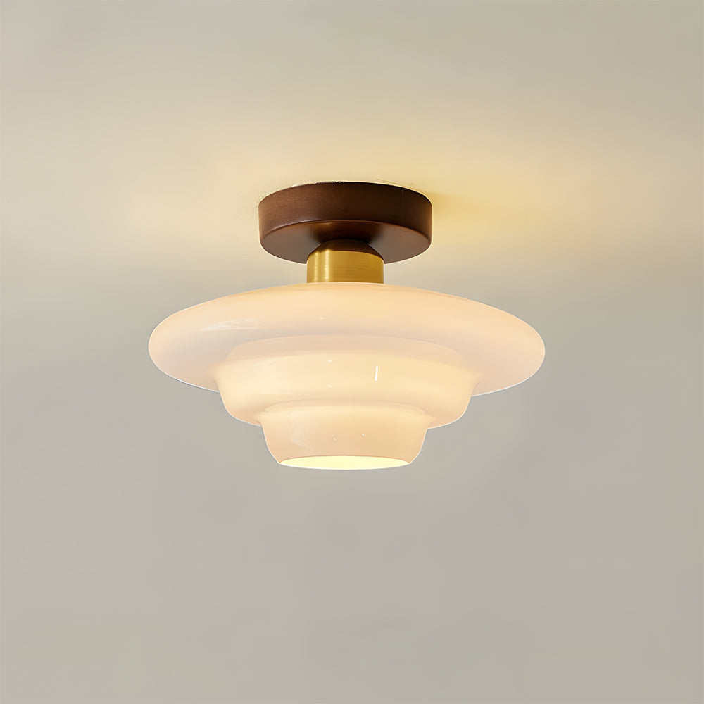 12-Inch-Deckenleuchte aus Glas mit warmem Licht und echtem Holzrand