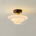12-Inch-Deckenleuchte aus Glas mit warmem Licht und echtem Holzrand