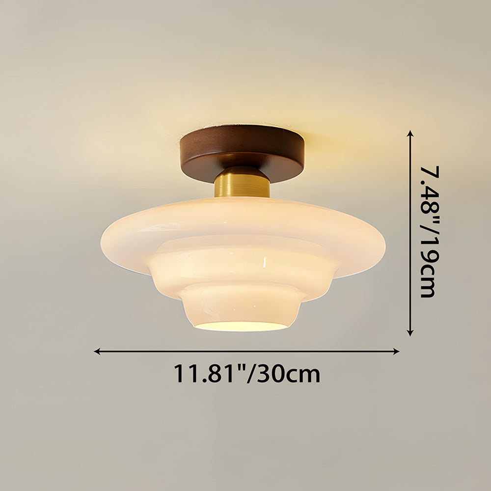 12-Inch-Deckenleuchte aus Glas mit warmem Licht und echtem Holzrand