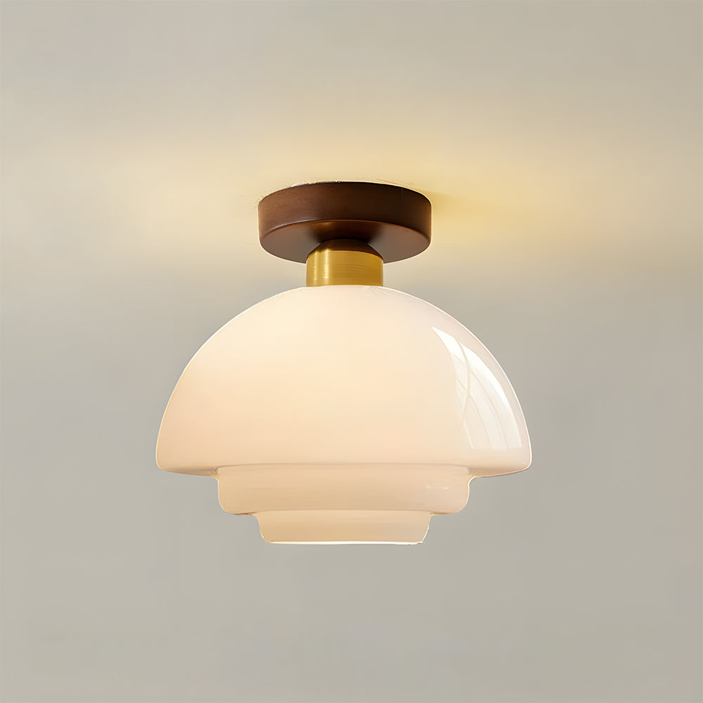 Candeeiro de teto de madeira e vidro, 13 in, com detalhe em cobre