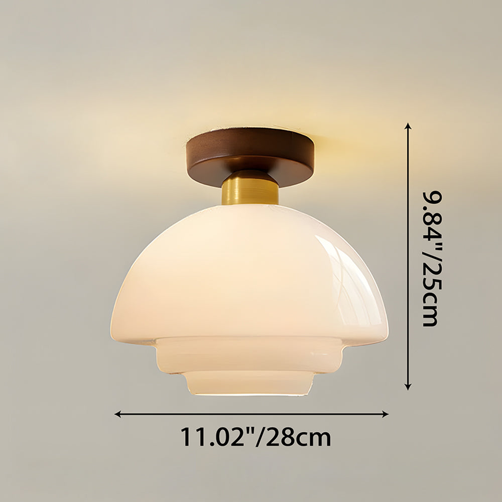 12-Inch-Deckenleuchte aus Glas mit warmem Licht und echtem Holzrand