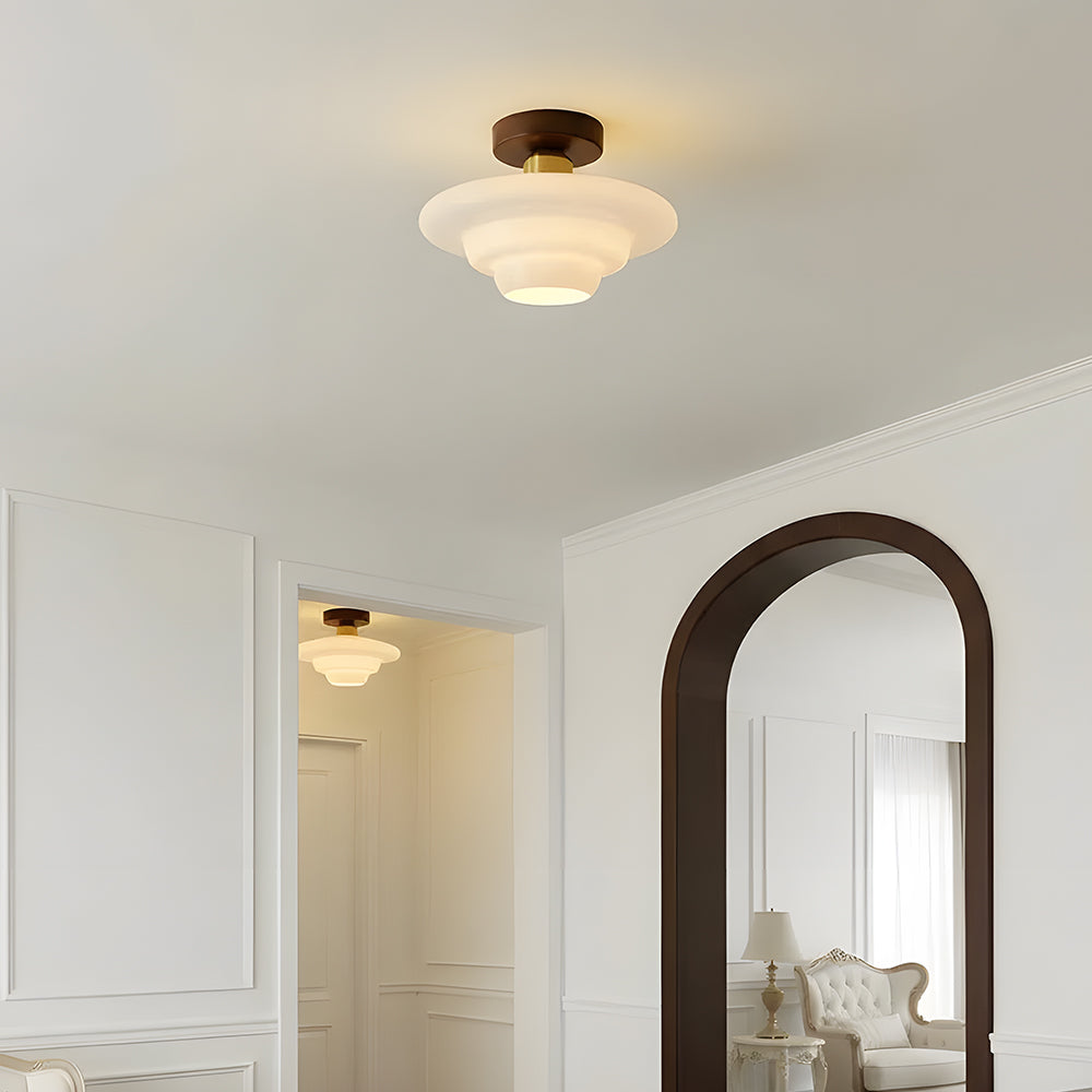 12-Inch-Deckenleuchte aus Glas mit warmem Licht und echtem Holzrand