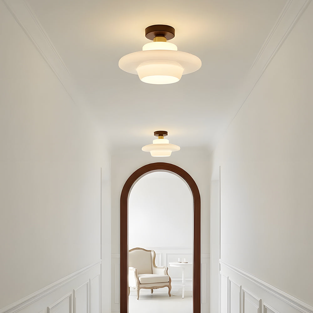 12-Inch-Deckenleuchte aus Glas mit warmem Licht und echtem Holzrand