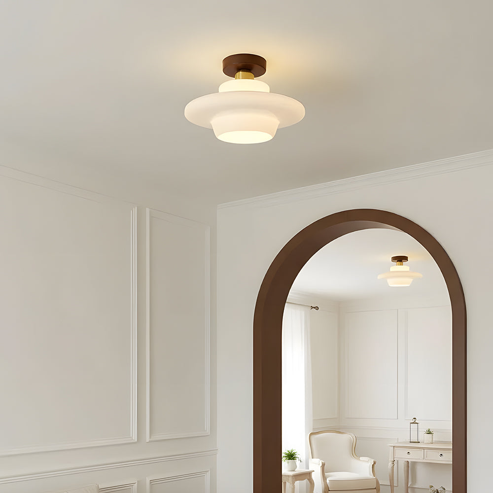 12-Inch-Deckenleuchte aus Glas mit warmem Licht und echtem Holzrand