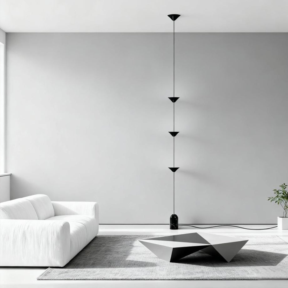 Suspended Triple-Cone LED Floor Lamp with Marble Base Black Metal 138 in Height for Bedroom Living Room Hallway Ambient Lighting Modern Arch