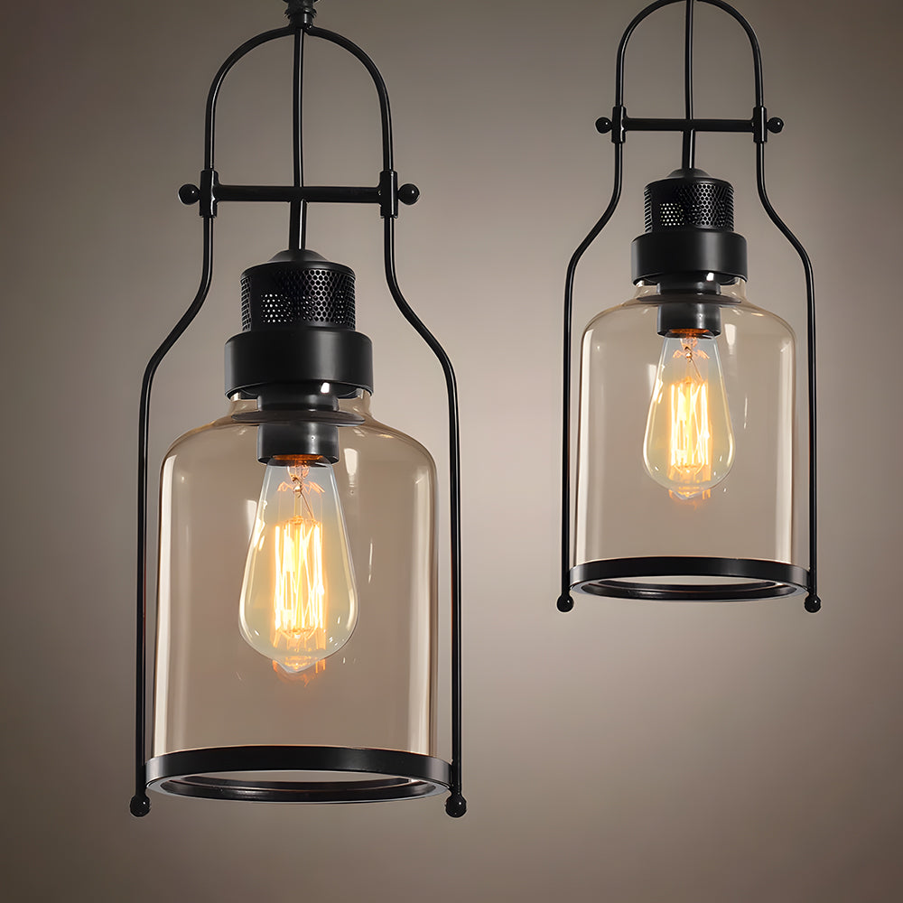 Industriell taklampe i metall og glass — 8 in bred, 18 in nedheng
