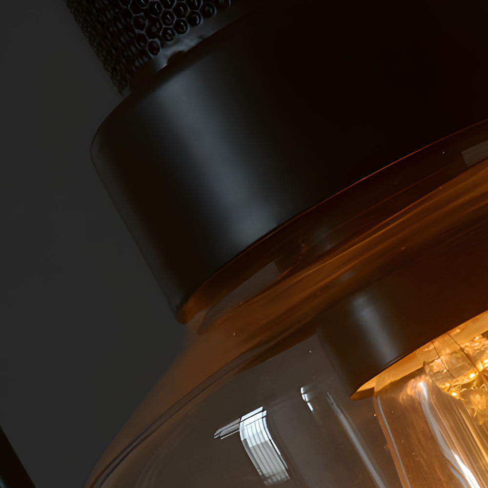 Industriell taklampe i metall og glass — 8 in bred, 18 in nedheng