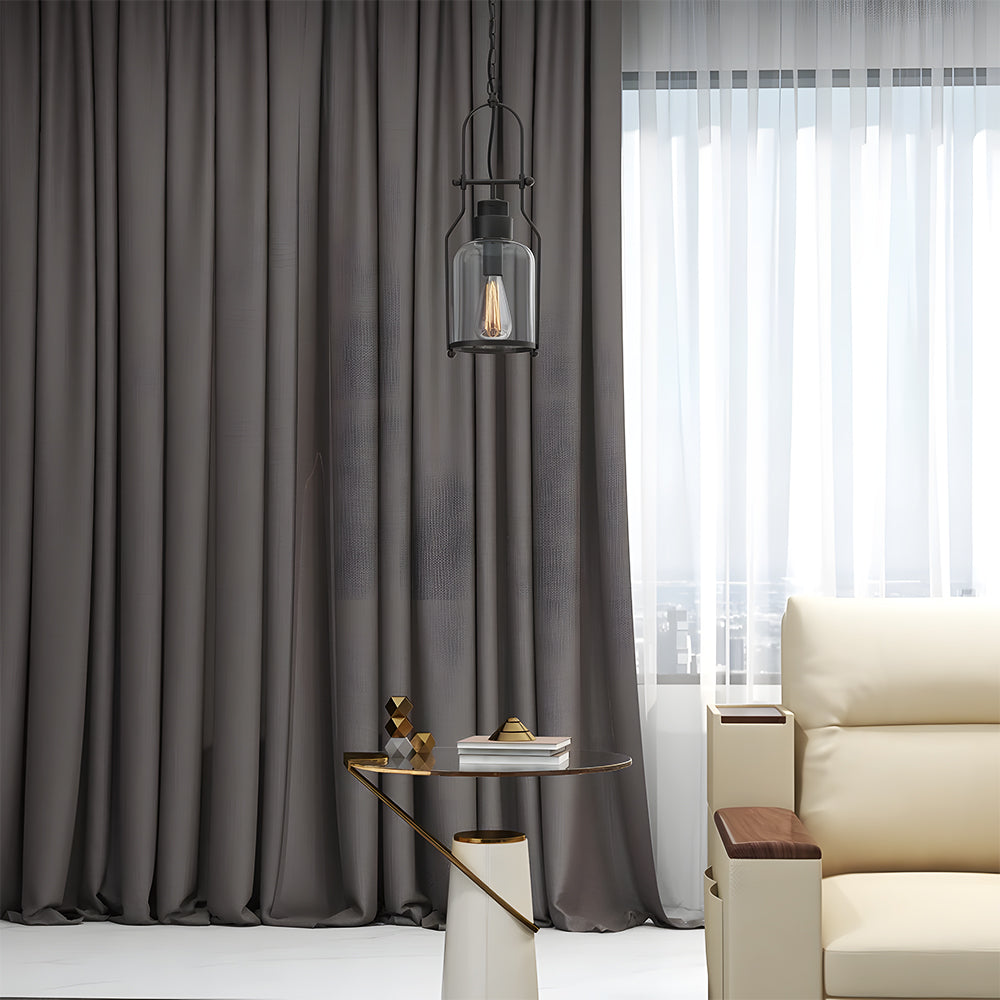 Industriell taklampe i metall og glass — 8 in bred, 18 in nedheng