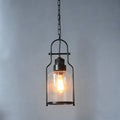 Industriell taklampe i metall og glass — 8 in bred, 18 in nedheng