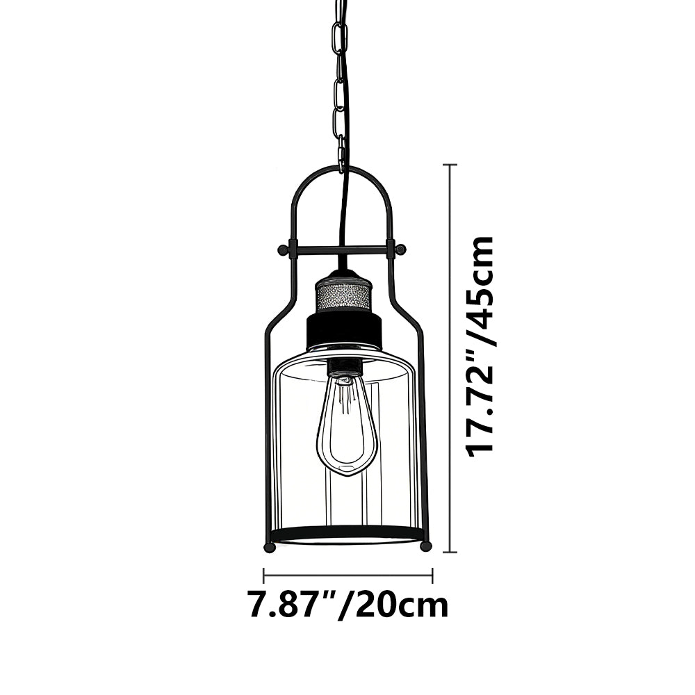 Industriell taklampe i metall og glass — 8 in bred, 18 in nedheng