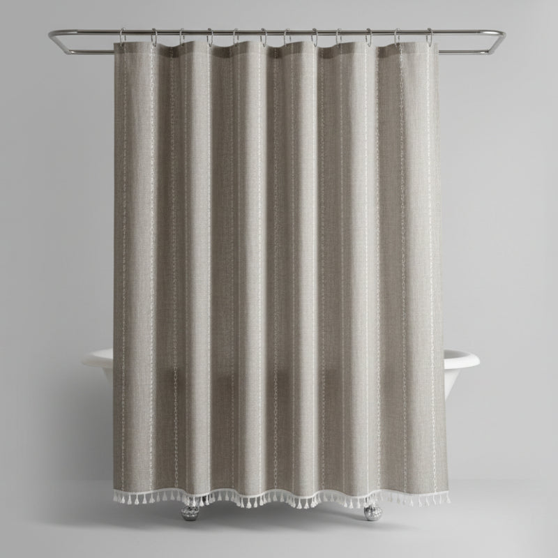Linen Shower Curtain Tassels & Waterproof Design - Euroselle