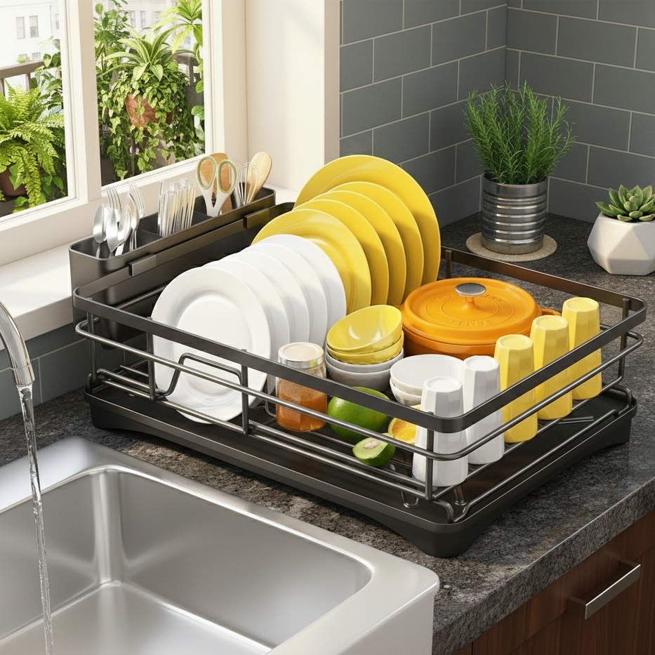 Heavy-Duty Stainless Steel Dish Rack with Efficient Drainboard & Cutlery Slot - Euroselle