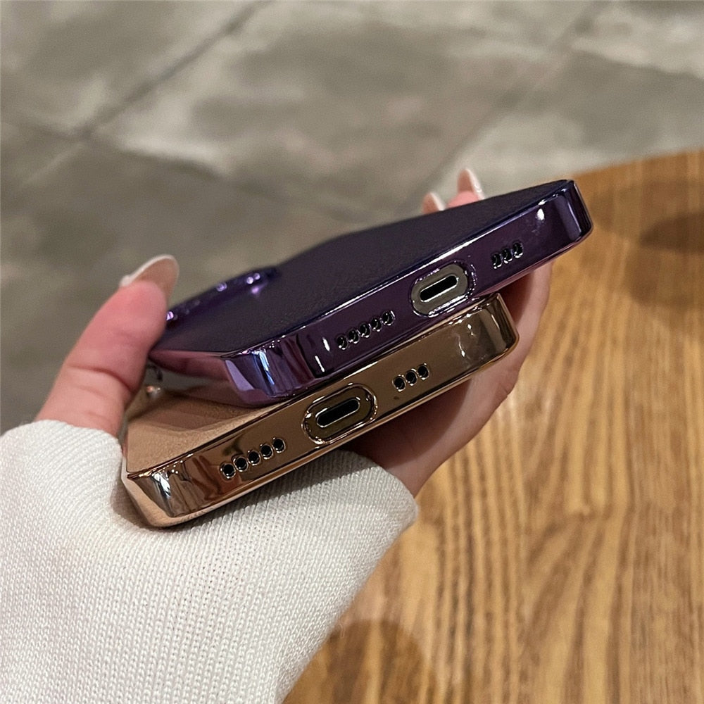 Hochwertige iPhone-Hülle aus echtem Leder — Metallschutzrahmen, Serie 13–17