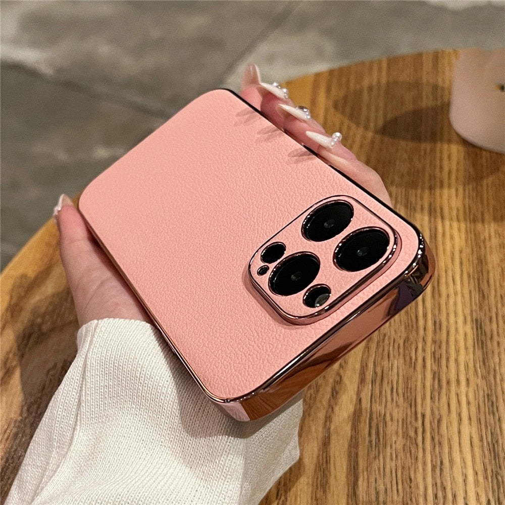Hochwertige iPhone-Hülle aus echtem Leder — Metallschutzrahmen, Serie 13–17