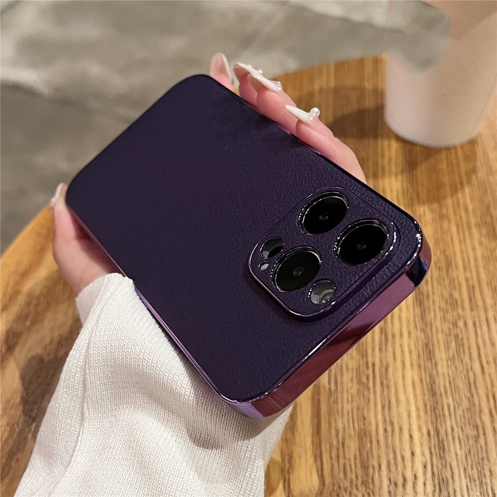 Hochwertige iPhone-Hülle aus echtem Leder — Metallschutzrahmen, Serie 13–17