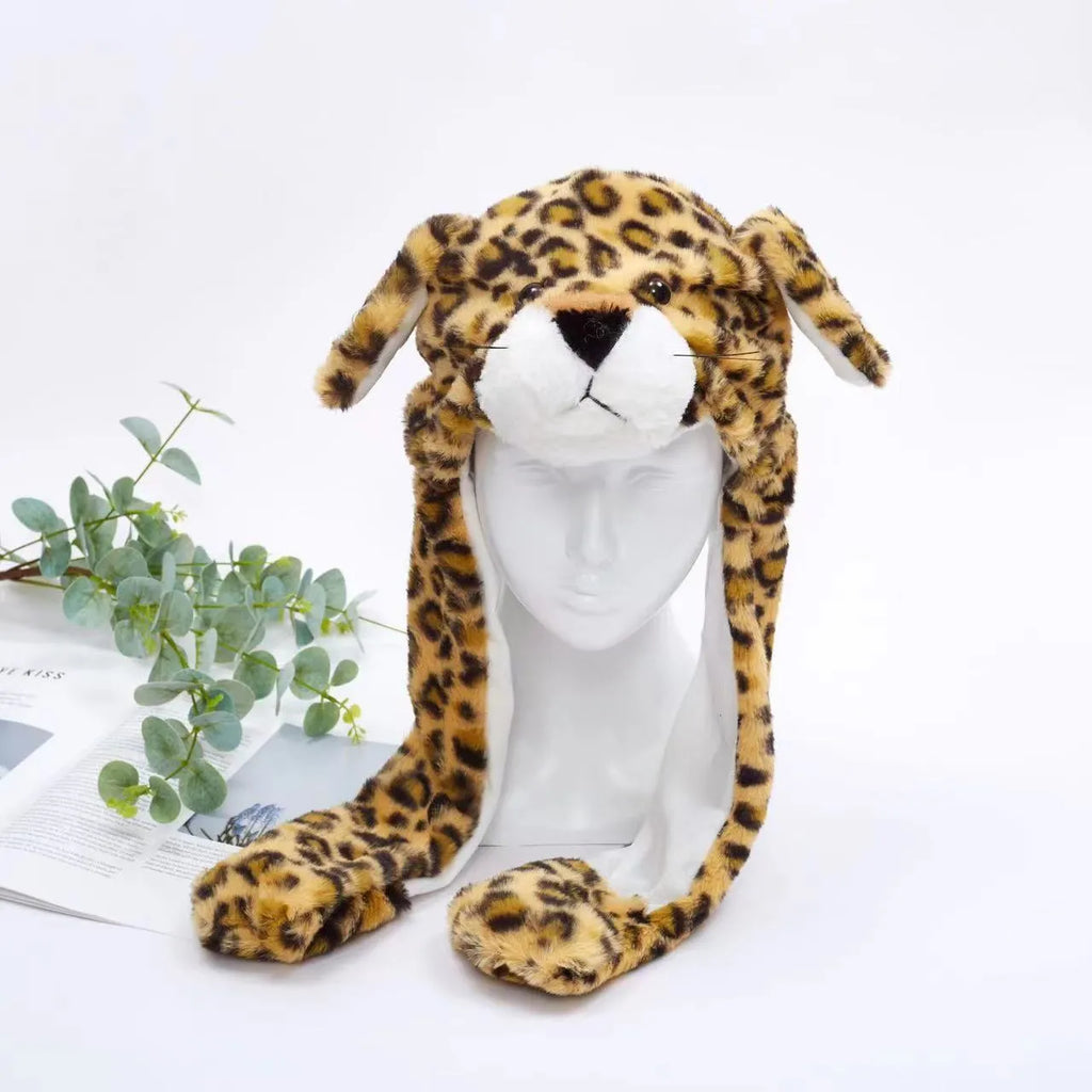 Interactive Plush Hat with Pop-Up Ears and Squeeze Paws