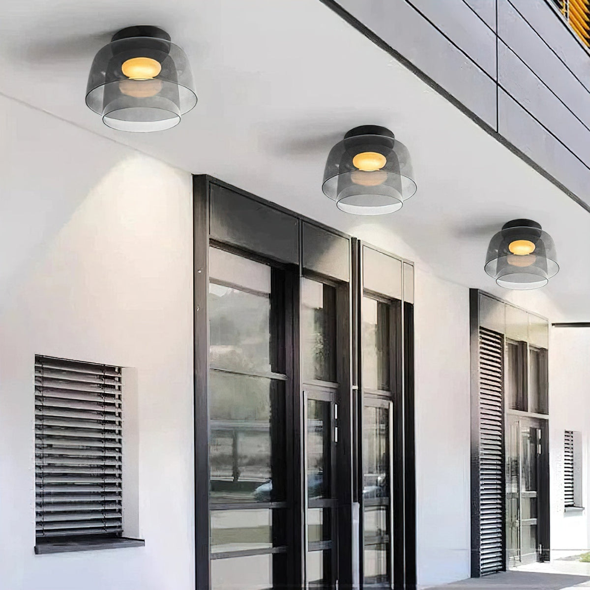 מנורת תקרה LED מזכוכית רב-שכבתית, 13–16 אינץ', ירוקה, לחדר השינה, לסלון ולמסדרון, גוף תאורה צמוד תקרה בסגנון עכשווי, 10W, עם עמעום