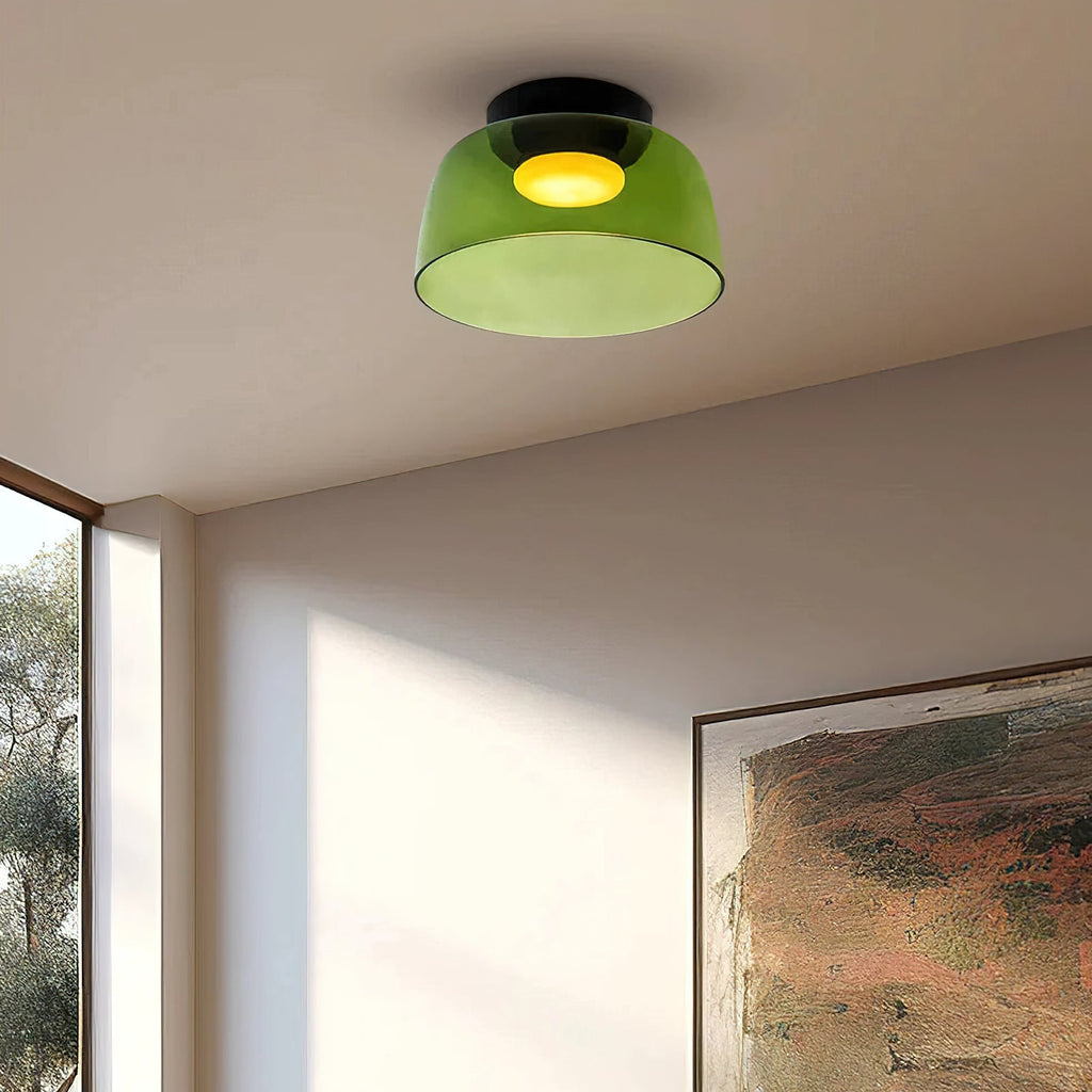 מנורת תקרה LED מזכוכית רב-שכבתית, 13–16 אינץ', ירוקה, לחדר השינה, לסלון ולמסדרון, גוף תאורה צמוד תקרה בסגנון עכשווי, 10W, עם עמעום