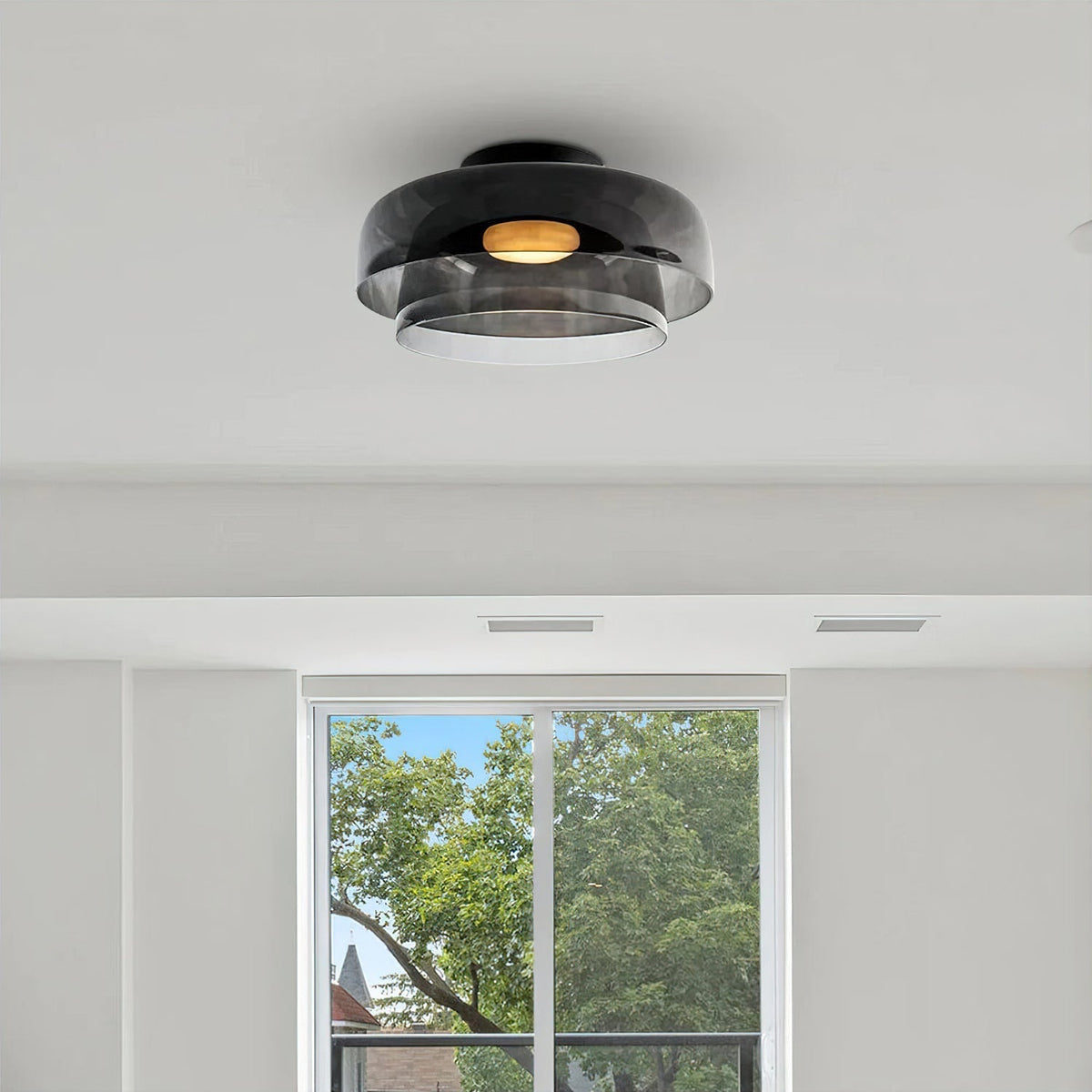 מנורת תקרה LED מזכוכית רב-שכבתית, 13–16 אינץ', ירוקה, לחדר השינה, לסלון ולמסדרון, גוף תאורה צמוד תקרה בסגנון עכשווי, 10W, עם עמעום