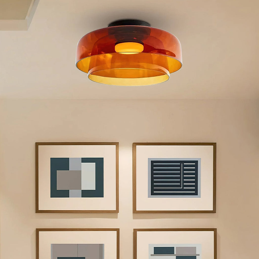 מנורת תקרה LED מזכוכית רב-שכבתית, 13–16 אינץ', ירוקה, לחדר השינה, לסלון ולמסדרון, גוף תאורה צמוד תקרה בסגנון עכשווי, 10W, עם עמעום