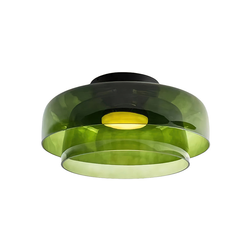 מנורת תקרה LED מזכוכית רב-שכבתית, 13–16 אינץ', ירוקה, לחדר השינה, לסלון ולמסדרון, גוף תאורה צמוד תקרה בסגנון עכשווי, 10W, עם עמעום