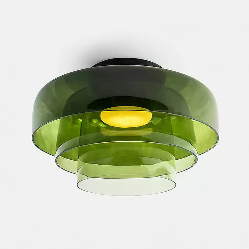 מנורת תקרה LED מזכוכית רב-שכבתית, 13–16 אינץ', ירוקה, לחדר השינה, לסלון ולמסדרון, גוף תאורה צמוד תקרה בסגנון עכשווי, 10W, עם עמעום