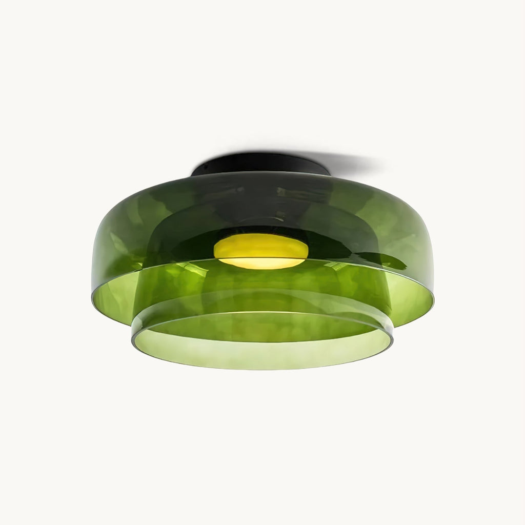 מנורת תקרה LED מזכוכית רב-שכבתית, 13–16 אינץ', ירוקה, לחדר השינה, לסלון ולמסדרון, גוף תאורה צמוד תקרה בסגנון עכשווי, 10W, עם עמעום