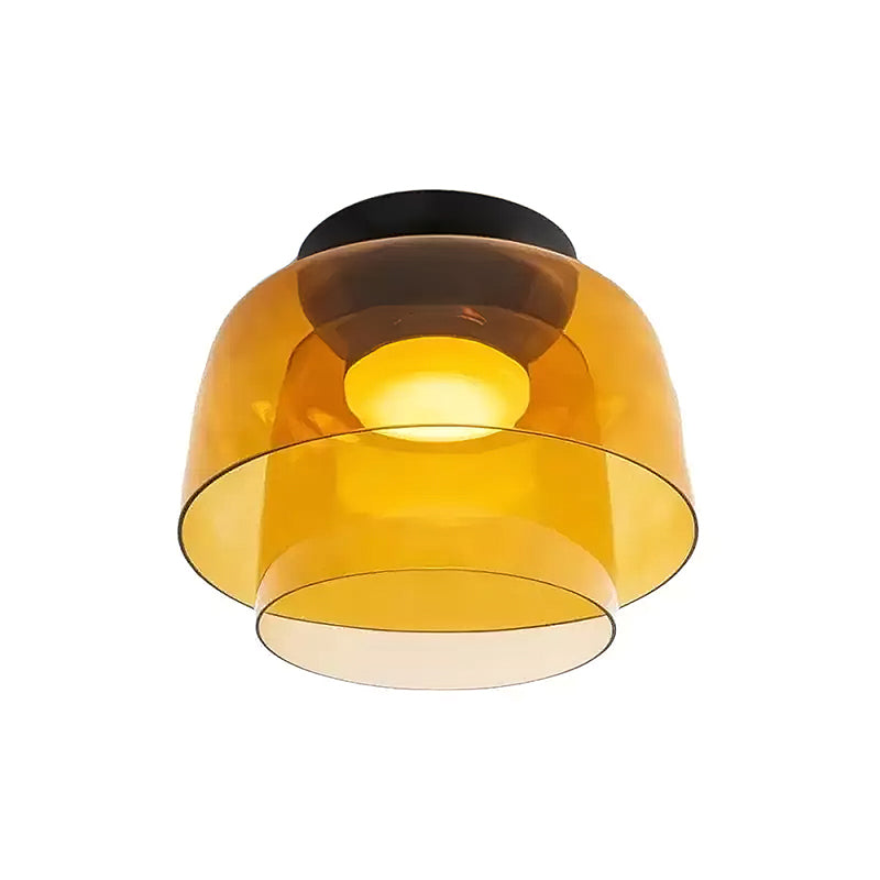 מנורת תקרה LED מזכוכית רב-שכבתית, 13–16 אינץ', ירוקה, לחדר השינה, לסלון ולמסדרון, גוף תאורה צמוד תקרה בסגנון עכשווי, 10W, עם עמעום
