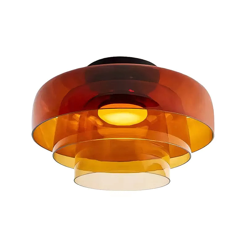 מנורת תקרה LED מזכוכית רב-שכבתית, 13–16 אינץ', ירוקה, לחדר השינה, לסלון ולמסדרון, גוף תאורה צמוד תקרה בסגנון עכשווי, 10W, עם עמעום
