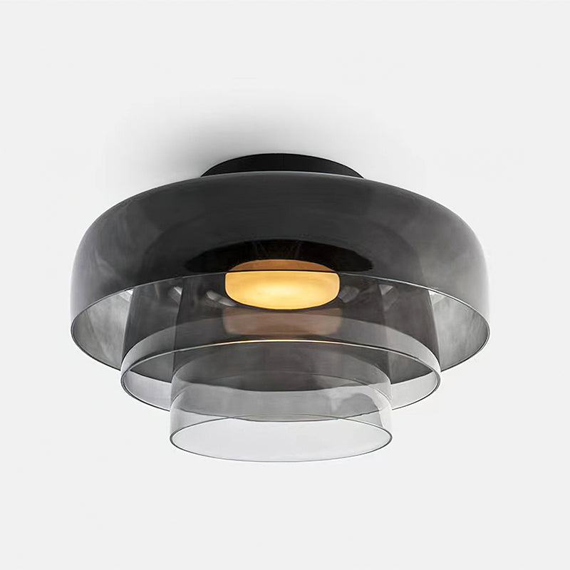 מנורת תקרה LED מזכוכית רב-שכבתית, 13–16 אינץ', ירוקה, לחדר השינה, לסלון ולמסדרון, גוף תאורה צמוד תקרה בסגנון עכשווי, 10W, עם עמעום