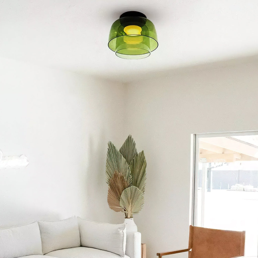 מנורת תקרה LED מזכוכית רב-שכבתית, 13–16 אינץ', ירוקה, לחדר השינה, לסלון ולמסדרון, גוף תאורה צמוד תקרה בסגנון עכשווי, 10W, עם עמעום