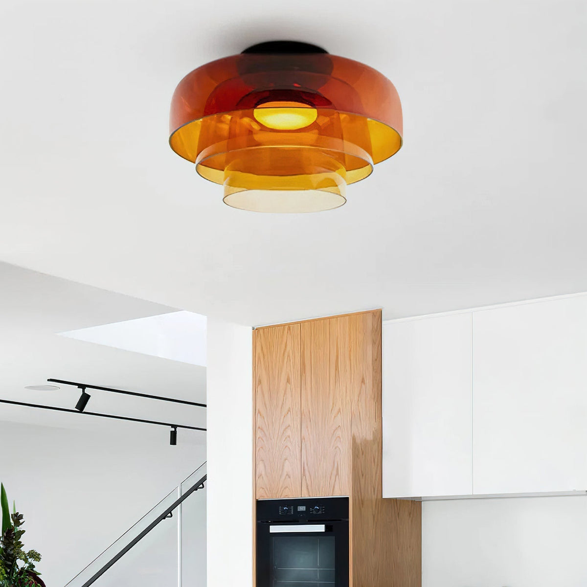 מנורת תקרה LED מזכוכית רב-שכבתית, 13–16 אינץ', ירוקה, לחדר השינה, לסלון ולמסדרון, גוף תאורה צמוד תקרה בסגנון עכשווי, 10W, עם עמעום
